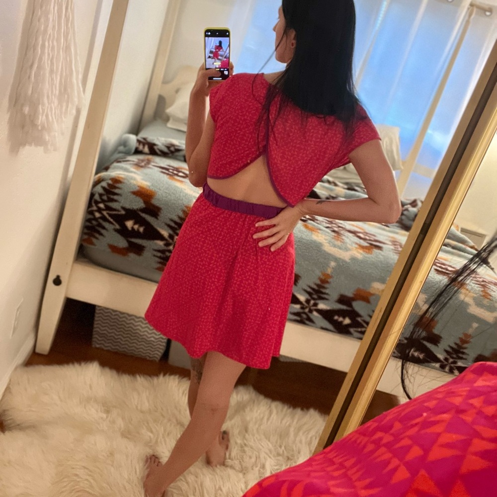 Roxy Short Open Back Sleeve Printed Red Dress S